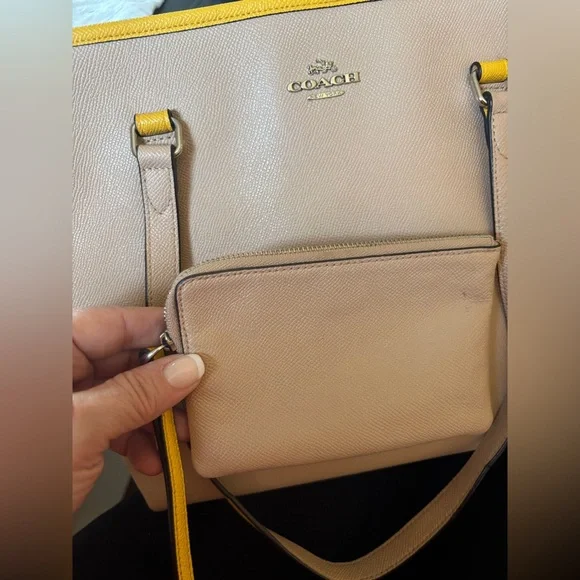 Coach City Tote C1757-F59855 Taupe & Yellow Tote Bag w Matching Wristlet - Picture 5 of 14